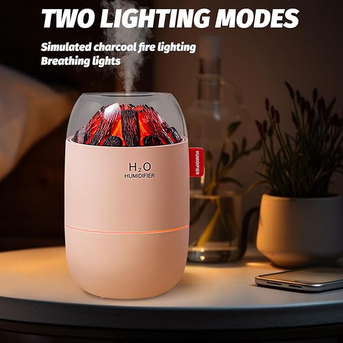 Portable Mini Humidifier for Desk Bedroom Indoor Plant, 280 ml Humidifier for Office Small Room, USB Powered Quiet Cool Mist Humidification Night Light (Pink)