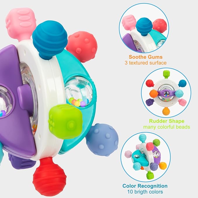 Baby Sensory Teething Toys, Montessori Baby Toys Teether, Silicone Teethers for Babies, Chew Toy for Babies 0-12 Months, Gifts for Newborn Infant Boys Girls 0-6 6-12 12-18 Months