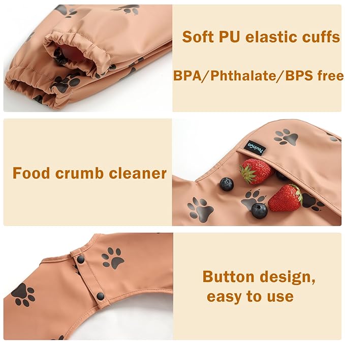 Baby Bib with Long Sleeves Bib & BLW, Machine Washable & Soft and Skin-Friendly Material, Coverall Bibs for Baby Feeding, Waterproof and Easy to Clean, for Baby Infant Toddlers (Orange)