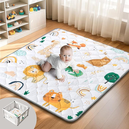 Baby Play Mat 47"x47", Non-Slip Baby Mat for Floor, Soft Thicker Playpen Mat, Portable Playmat, Crawling Mat for Babies, Toddlers & Infants to Play and Learn（Animal）