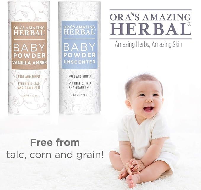 Baby Powder Talc-Free, Real Vanilla Amber Natural Scent, Cornstarch Free Arrowroot and Clay Based Powder, 2.5 oz