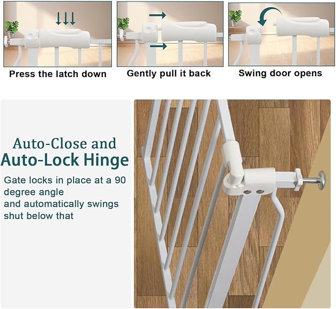 Extra Wide Baby Gate Tension Indoor Safety Gates White Metal Large Pressure Mounted Pet Gate Walk Through Long Safety Dog Gate for The House Doorways Stairs (52.76"-57.48"/134-146CM, White)