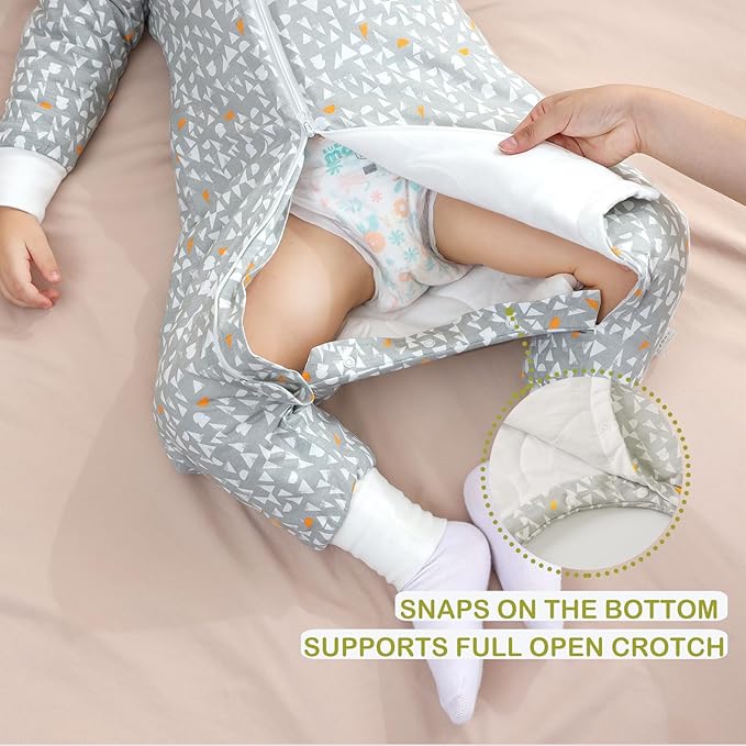 Super Soft Removable Long Sleeve 2.5 TOG Sleep Sack with Legs, 100% Cotton Winter Toddler Sleeping Sack with Feet, Graphic, Size M