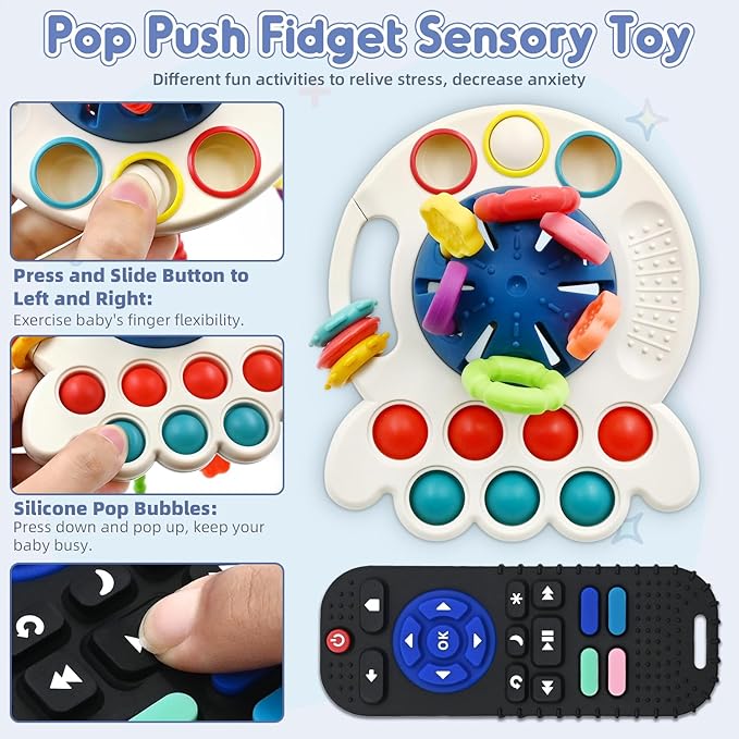 AiTuiTui Sensory Montessori Baby Teething Toys, Silicone Remote Control Teether Toddler Educational Learning Travel Toys for 3 6 9 12 18 Months Infant Newborn Boy Girl Birthday Gifts