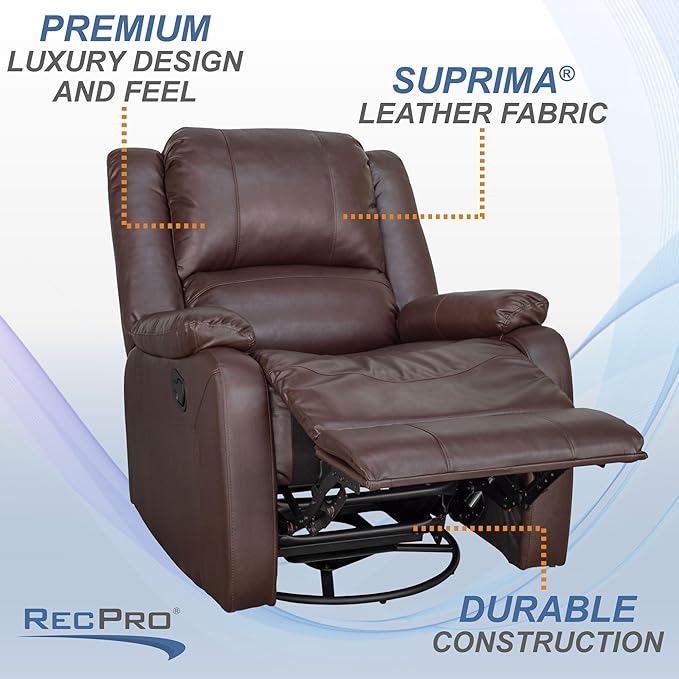 RecPro Charles Collection | 30" Swivel Glider RV Recliner | RV Living Room (Slideout) Chair | RV Furniture | Glider Chair (Mahogany, 1-Pack)