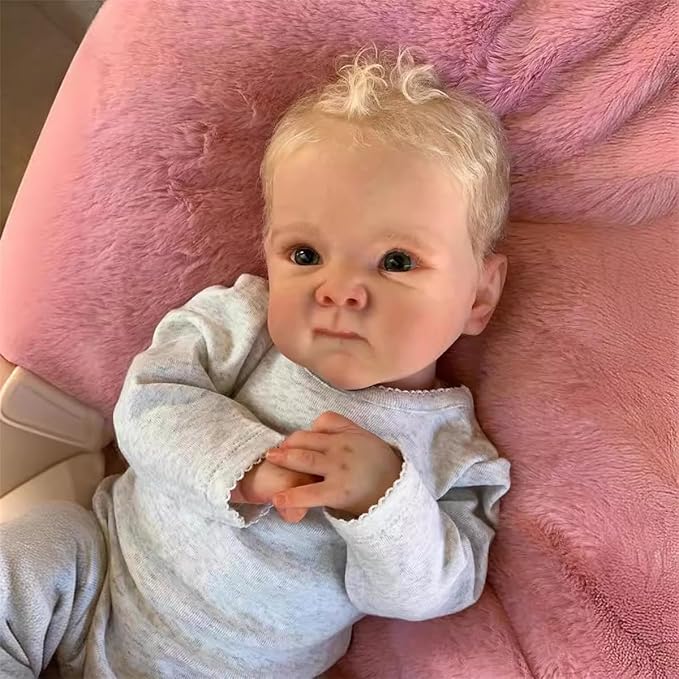Realistic Reborn Baby Boy Dolls Eyes Open 18 Inch Lifelike Newborn Dolls Real Hair Soft Vinyl Real Life Toddler Baby Doll with Accessories and Gift Box Reborn Toy for 3+ Year Old Kids