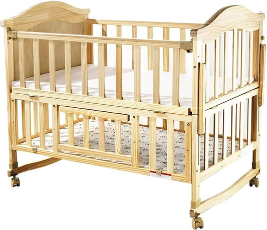 Portable Mini Baby Crib 4 in 1 Convertible with Memory Foam Mattress(38" by24) Included,cunas para Bebes 2025 Small Crib with Foldable Storage Baby Playpen Bedside Sleeper Beds(Natural Wood)