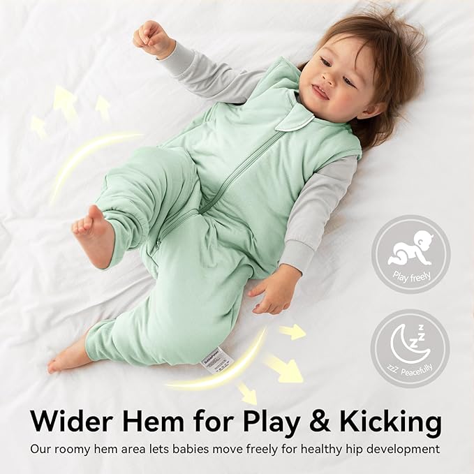 Rayon Made From Bamboo Sleep Sack 12-24 Months 0.5 Tog Ultra Soft Summer Toddler Sleep Sack 1t-2t with Feet 2-Way Zipper Lightweight Baby Sleeping Bag with Legs Thin Baby Wearable Blanket-Green