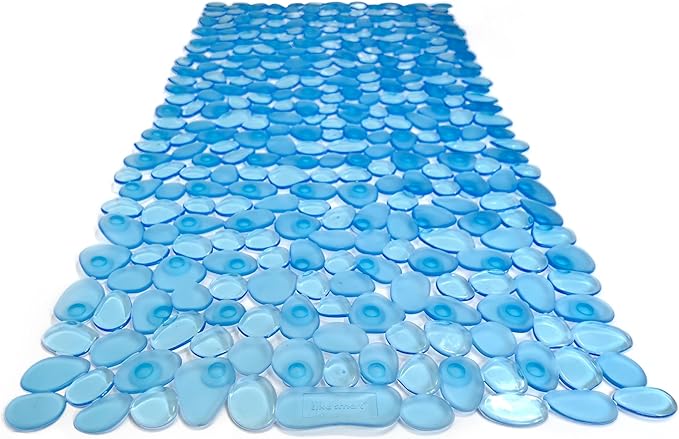 “Pebbles” Non-Slip Bathtub/Shower Mat 27.5”x14” Rectangular, Non-Toxic, Safe, Clean, Machine-Washable, Superior Grip & Drainage, Vinyl, for Smooth Floors ONLY, Transparent Light Blue