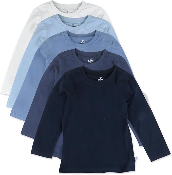 HonestBaby 5-Pack Long Sleeve T Shirts 100% Organic Cotton for Toddler, Little Kids Boys, Girls