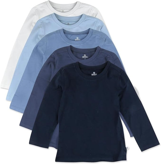 HonestBaby 5-Pack Long Sleeve T Shirts 100% Organic Cotton for Toddler, Little Kids Boys, Girls