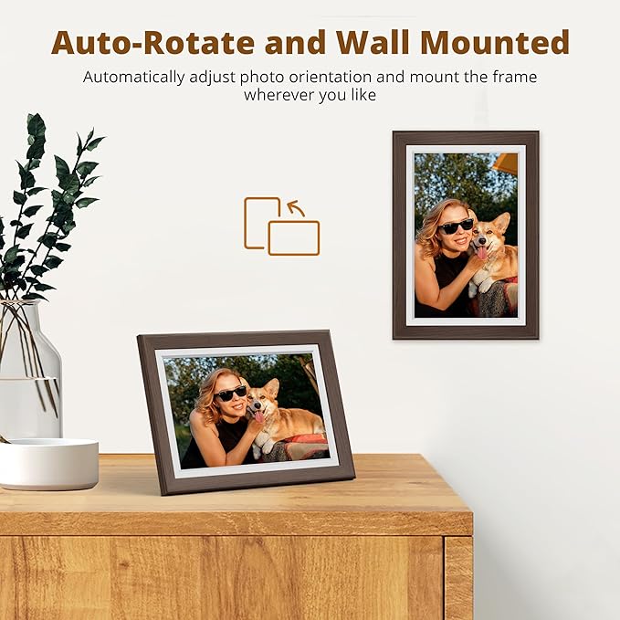 Dragon Touch Digital Picture Frame WiFi 10 inch IPS Touch Screen Digital Photo Frame Display, 32GB Storage, Auto-Rotate, Share Photos via App, Email, Cloud, Classic 10 Brown