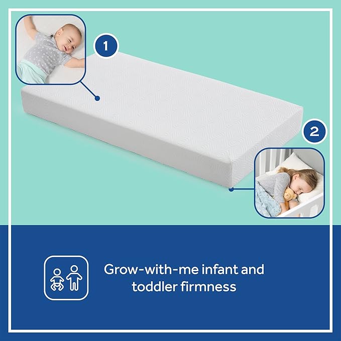 SEALY BABY OmniPedic Refresh Breathable 2 Stage Waterproof Crib Mattress Plus Toddler Bed Fit, Removable Knit Cover, GREENGUARD Gold Certified, Safety & Quality Tested, Made in USA, 52X28 -White