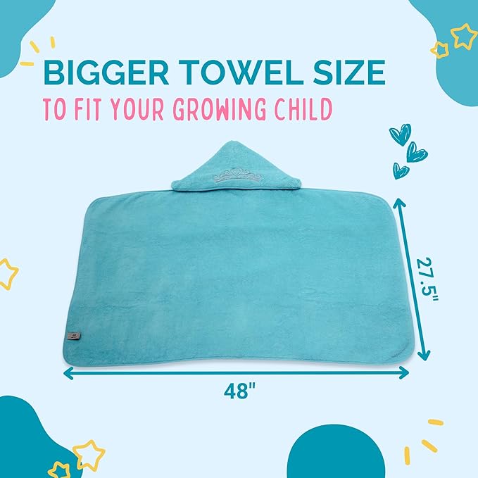 Princess Baby Bath Towel [Ice Blue] Hooded Toddler Towels For Girls Up to 10 Years - Oversized Baby Towels With Super Absorbent 100% Cotton - Soft and Cozy Beach Towel - Full Coverage Kids Bath towel