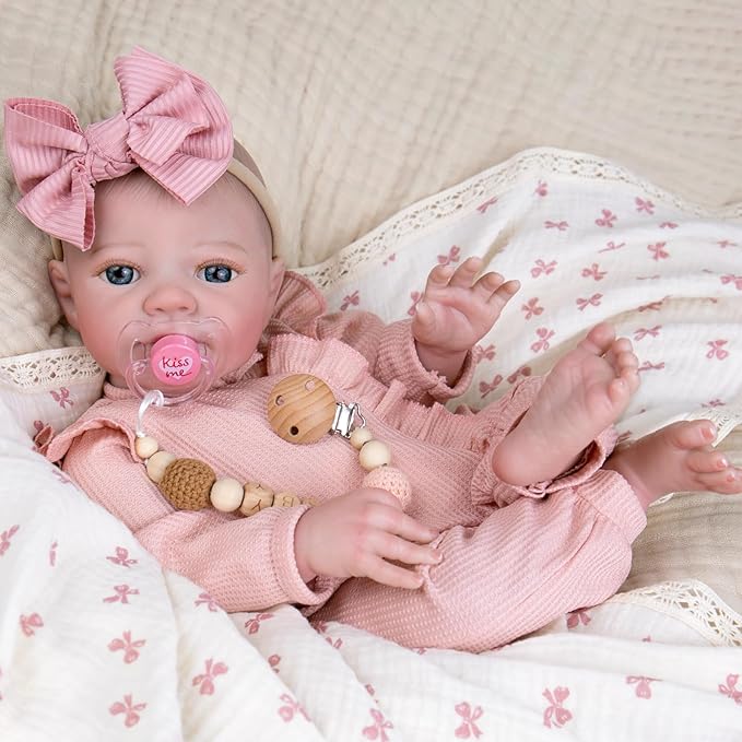 Aori Lifelike Reborn Baby Dolls - 20 Inch Ultra Realistic Girl Newborn Baby Doll with Weighted Body for Cuddling Poseable Soft Vinyl Doll Includes Pink Outfit Set for Kids 3+ Role Play