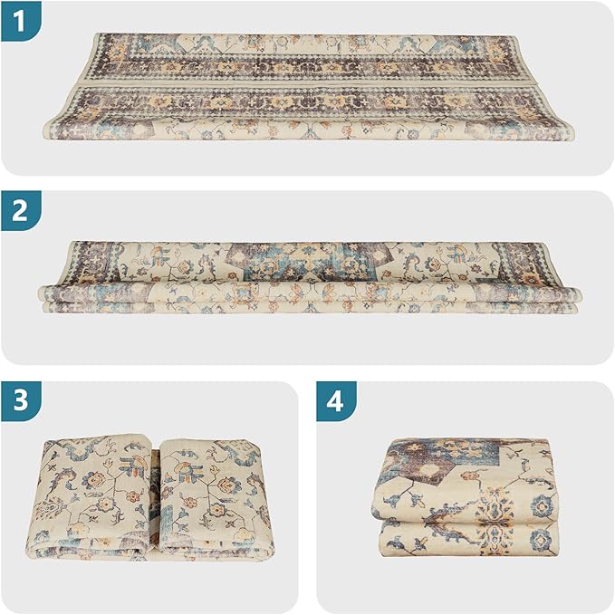 Dripex Vintage Washable Area Rug - 3x5 Entryway Rug for Indoor Door Mat Low-Pile Non-Slip Bedside Rug Bedroom Oriental Medallion Floral Print Carpet Soft Accent Rug Farmhouse Office Home Decor