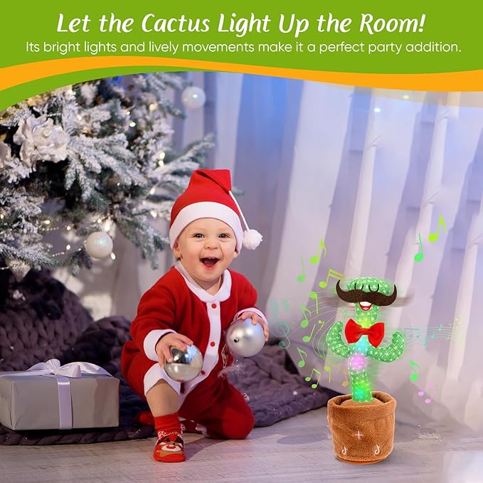 Dancing Cactus Toy, Talking Cactus Toys, Volume Adjustable Easter Gift for Baby Girls Boys Kids 1 2 3 6 9 12 Year Old, Repeat What You Say Toy of Easters Gifts-Red Tie