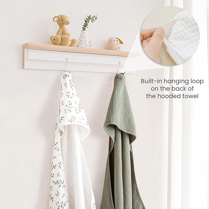 Konssy 2-Pack Muslin Hooded Baby Towels, 100% Cotton, Ultra-Soft & Absorbent Baby Bath Towels with Hood for Newborn & Infant (Fog Green, Sprout, 30'' x 30'')