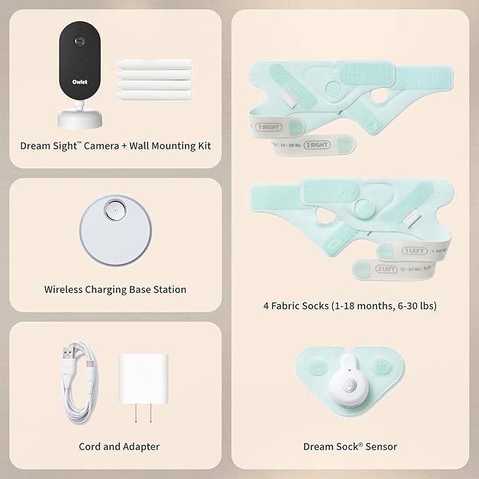 Owlet Dream Duo (3rd Gen) – FDA-Cleared Smart Baby Monitor with Sock & HD Video Cam, Tracks Pulse Rate, Oxygen & Sleep, 2K HD Video, Cry & Motion Alerts, Temp Monitoring - Mint