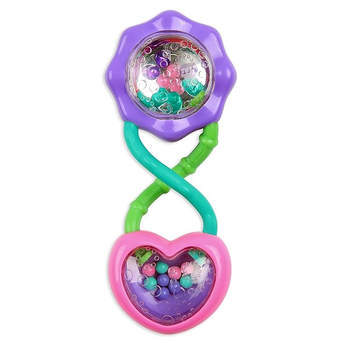 Bright Starts Rattle and Shake Barbell Toy - Pretty in Pink, Ages 3 Months + (Pack of 2)