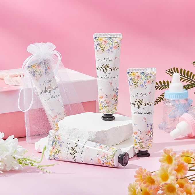 48 Sets Baby Shower Hand Cream Bulk Wildflower Baby Shower Favors Bridal Thank You Hand Cream for Guests Travel Size Lotion with Organza Bags