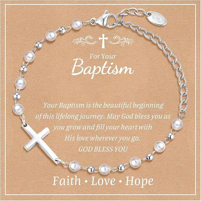 Baby Baptism Cross Bracelet Gift : 18k Gold Plated/Silver Delicate Pearl Cross Bracelets Kids Daughter Granddaughter Birthday First Communion Confirmation Gifts Christian Jewelry for Boys Girls
