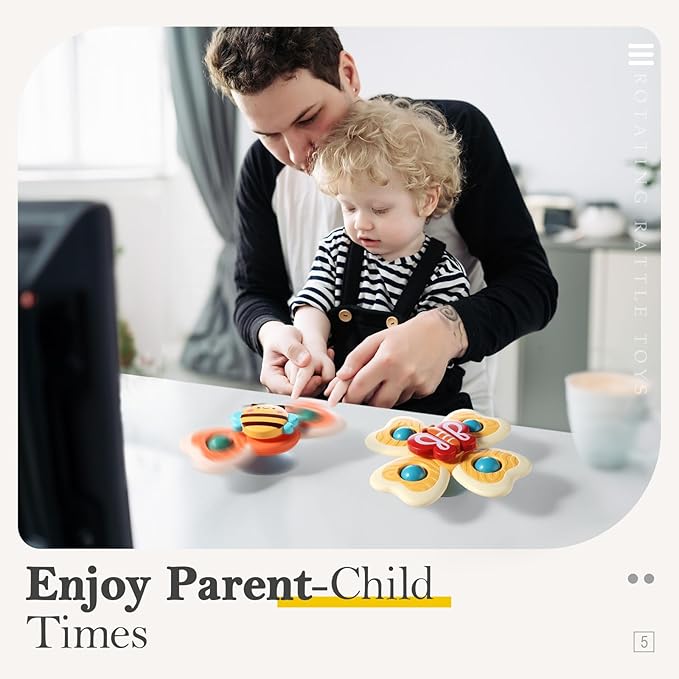 ALASOU 3PCS Suction Cup Spinner Toys for 1 Year Old Boy Girl|Spinning Top Baby Toys 12 18 Months|1 2 Year Old Boy Birthday Gift|Baby Bath Toy for Kids Ages 1-3|Sensory Toy for Toddlers 1-3