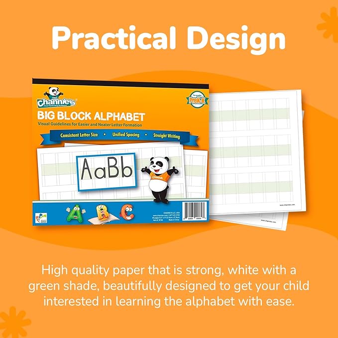 Channie's Big Block Alphabet Blank Worksheets Pre k-1st 80 pages Perfect for Teaching & Practicing Alphabets 8.5" x 11", After School & Homeschool Learning Supplies