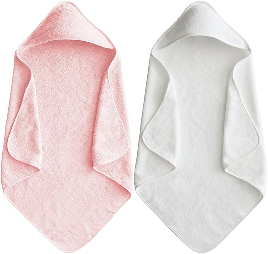 Baby Hooded Towels 31.5 * 31.5" Bath Towel for Newborn Toddler Infant Shower Gifts Ultra Absorbent Soft Bathrobe Blanket Boys and Girls (White Pink)