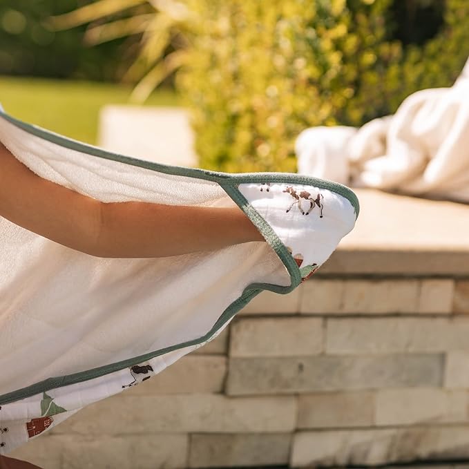 Little Unicorn Premium Hooded Bath Towel| Absorbent Cotton & Terry Blend | Larger Size, 1-6 Years (Farmyard)