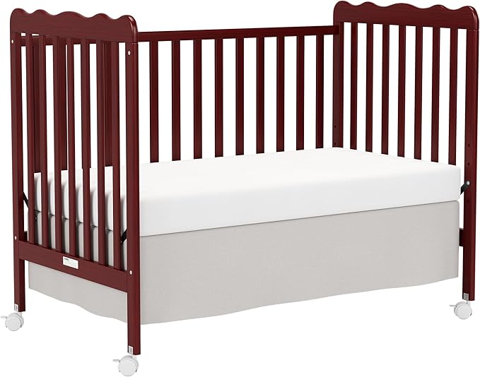 4 in 1 Convertible Baby Crib, Wooden Nursery Cribs Converts into Toddler Bed and Daybed, 3 Adjustable Base, Non-Toxic Finishes, Removable Wheels (Cherry)