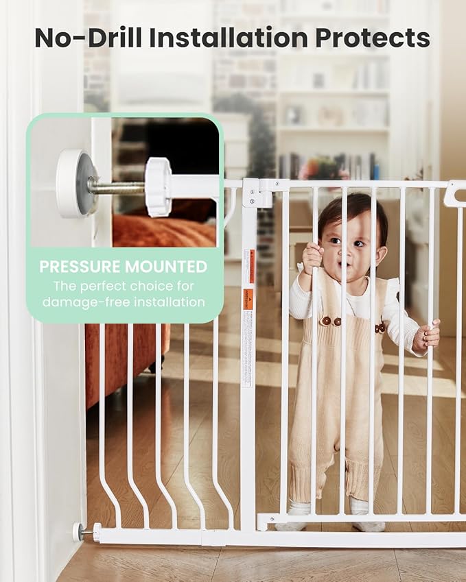 Mom's Choice GROWNSY Baby Gate, 29.5"-53" Auto-Close Dog Gate for Stairs & Doorways, Pressure-Mounted Easy Install Baby Gate - No Drill, Anti-Trip, Walk Through, Safe & Durable