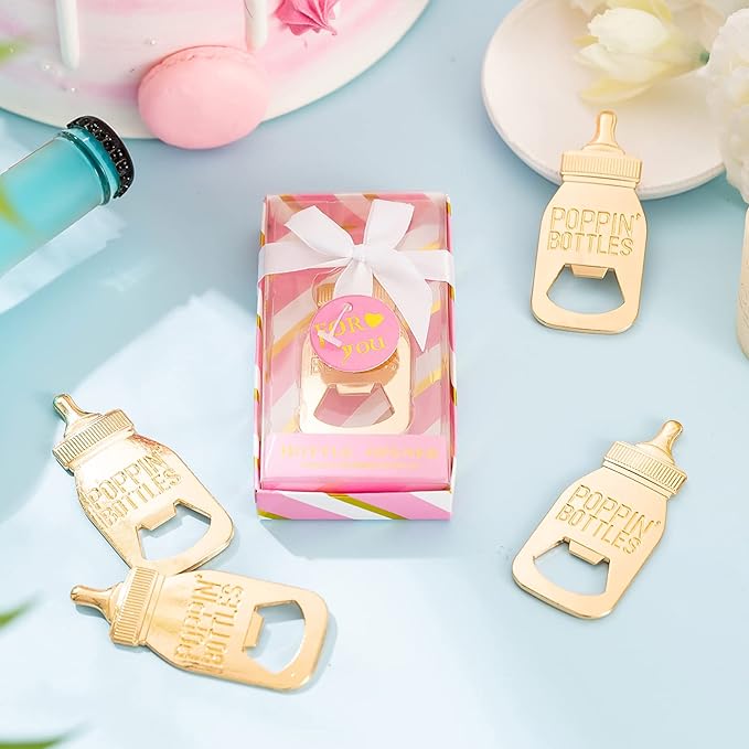 24 Baby Bottle Openers Baby Shower Favors, Gifts, Decorations, or Souvenir Guest Gift Boxes, Poppin Design for baby Girls (24 Pack Pink)