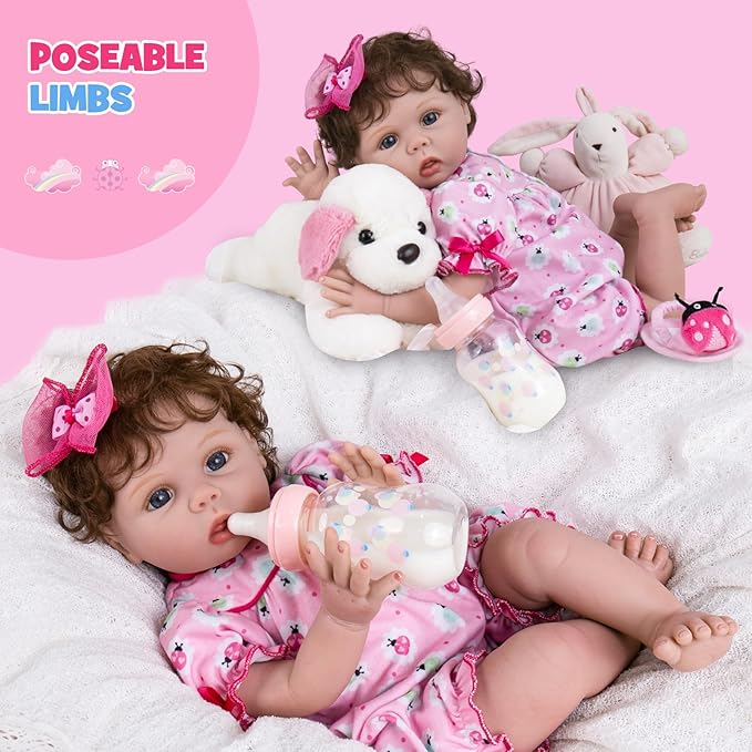 Aori Lifelike Reborn Baby Dolls - 22" Realistic Weighted Cloth Body Baby Girl with 3/4 Soft Vinyl Limbs, Newborn Toddler Doll for Kids Ages 3+ Years