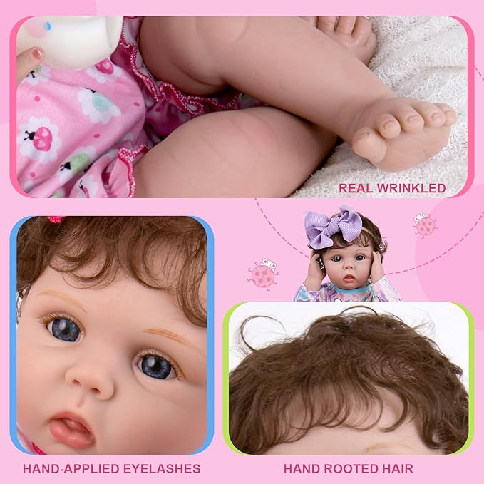 Aori Lifelike Reborn Baby Dolls - 22" Realistic Weighted Cloth Body Baby Girl with 3/4 Soft Vinyl Limbs, Newborn Toddler Doll for Kids Ages 3+ Years