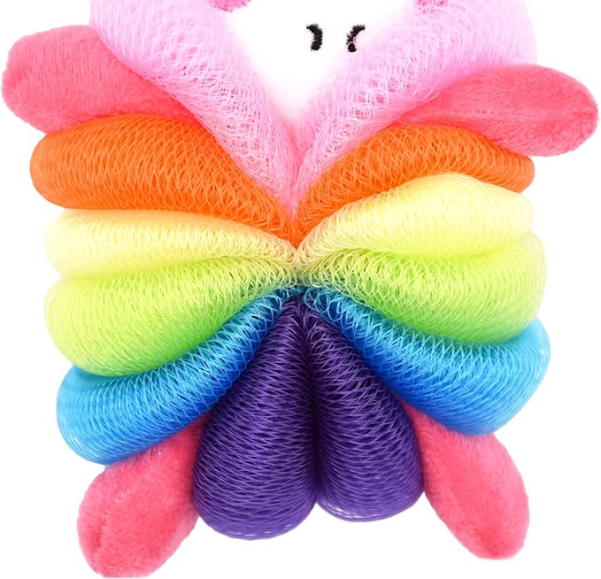 Cute Unicorn Kids Bath Loofahs Balls for Baby Girls Boys Mesh Shower Ball Pouf Exfoliating Bath Sponge Body Cleaner Bath Accessories (Colorful Unicorn)