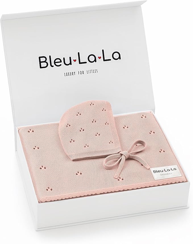 Organic Baby Blanket + Hat Gift Set for Girls- 100% Soft Luxury Cotton Receiving Swaddle Blanket + Bonnett Registry for Newborns & Infants (Ballet Slippers + Hat)