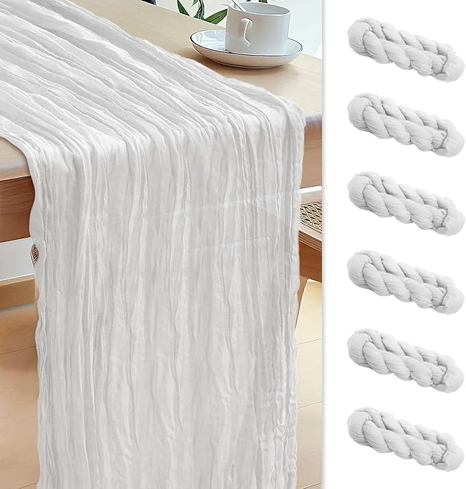 Le courant 6pcs 10Ft Cheesecloth Table Runner, Rustic Boho Gauze Cheese Cloth Runner Table Runner for Weddings Bridal Baby Shower Birthday Holiday Parties Home Decor, Lvory
