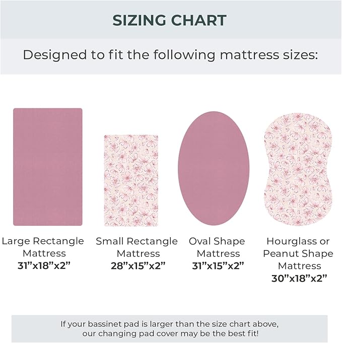 Pobibaby – 2 Pack Bassinet Sheets Girl, Bassinet Sheets Cotton 33x20 for Girls and Floral Nursery for Standard Rectangle Bassinets – Ultra-Soft Jersey Knit, Safe and Snug for Baby (Blossom)