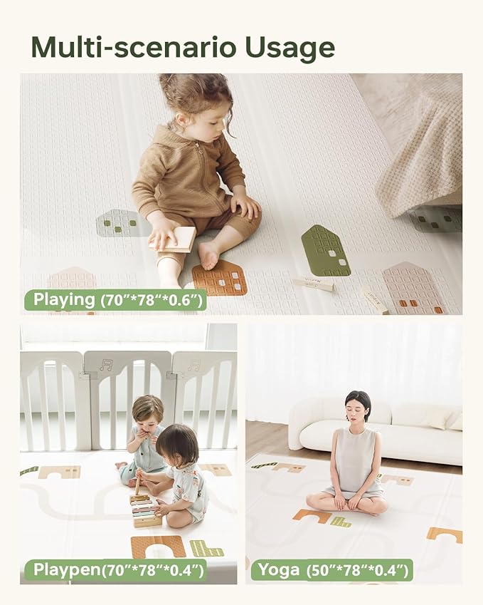 Baby Play Mat Foldable Baby Floor Play Mat X-Large Soft Foam Playmat for Babies Reversible Waterproof Padded Playmats Portable Thick Crawling Mat for Indoor Outdoor(70"*78"*0.4")