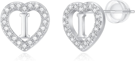 Initial Heart Earrings for Girls, Sterling Silver Post Silver/Rose Gold Heart Initial Stud Earrings for Little Girls Kids Baby Earrings Non Tarnish Hypoallergenic Earrings for Teen Girls Gifts Jewelry