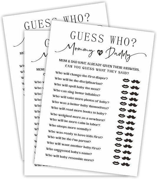 Baby Shower Game Kit - Guess Who Mommy or daddy - 30 Double-Sided Fill in Game Cards for Baby Shower, Gender Reveal Party Favor, Activity & Supplies - A12