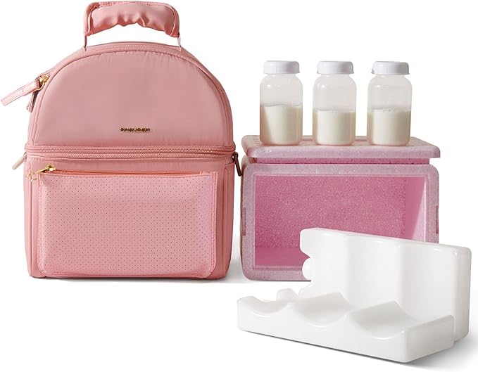 Sunveno Breastmilk Cooler Bag with 2 Ice Packs & Detachable EPP Insulation Box, 15-Hour Cold Retention Foil-Lined Leak-Proof Tote Fits 3 baby Bottles for On-The-Go Pumping Moms, Daycare & Travel,Grey