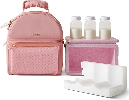 Sunveno Breastmilk Cooler Bag with 2 Ice Packs & Detachable EPP Insulation Box, 15-Hour Cold Retention Foil-Lined Leak-Proof Tote Fits 3 baby Bottles for On-The-Go Pumping Moms, Daycare & Travel,Grey