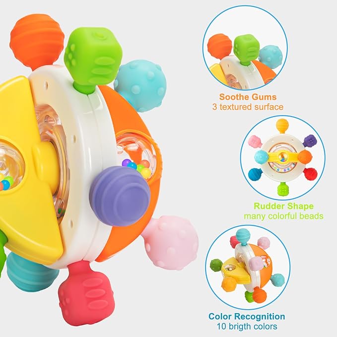 Baby Sensory Teething Toys, Montessori Baby Toys Teether, Silicone Teethers for Babies, Chew Toy for Babies 0-12 Months, Gifts for Newborn Infant Boys Girls 0-6 6-12 12-18 Months, Orange