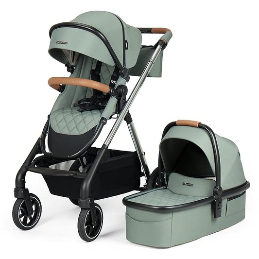 Beberoad Love RX 3-in-1 Baby Stroller with Bassinet, Toddler Strollers, Foldable Newborn Infant Stroller with Organizer, Rain Cover, Sunshade & Mosquito 2 in 1 Cover, Large Storage Basket（Green）