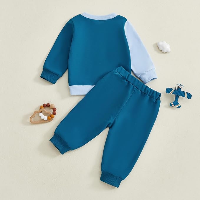 Kupretty Toddler Baby Boy Fall Winter Clothes Color Block Long Sleeve Sweatshirt Pullover Tops + Joggers Pants Outfit Set