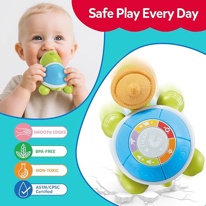 Baby Toys 6-12 Months,Miusical Turtle Toy Set with Mama and Baby Tummy Time Toys,Crawling Moving Infant Toys with Light & Sound,Christmas Birthday Gifts for Boy Girl 7 8 9 10 11 Month 0-1 Year Old