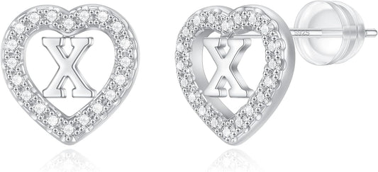 Initial Heart Earrings for Girls, Sterling Silver Post Silver/Rose Gold Heart Initial Stud Earrings for Little Girls Kids Baby Earrings Non Tarnish Hypoallergenic Earrings for Teen Girls Gifts Jewelry