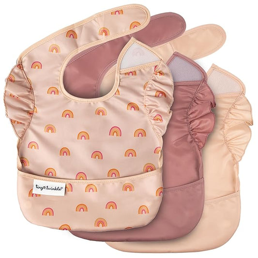 Tiny Twinkle Mess Proof Baby Bibs for Eating - Waterproof, Wipeable Bibs - Toddler Bibs - Travel Friendly - PFAS, PVC, BPA, Phthalate Free - Baby Food Bibs(3 Pack,Boho